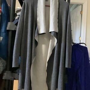 Vince Camuto Charcoal and Cream‎ Open Cardigan, merino wool,  XXS
